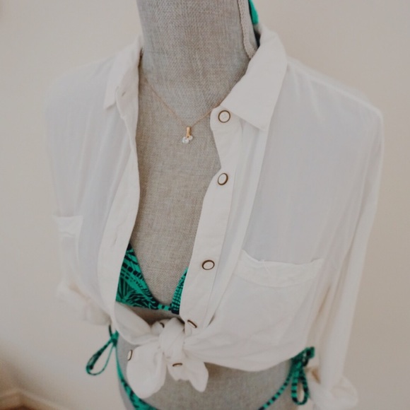 White Button Up Polo with Laced Detailing - Picture 6 of 8